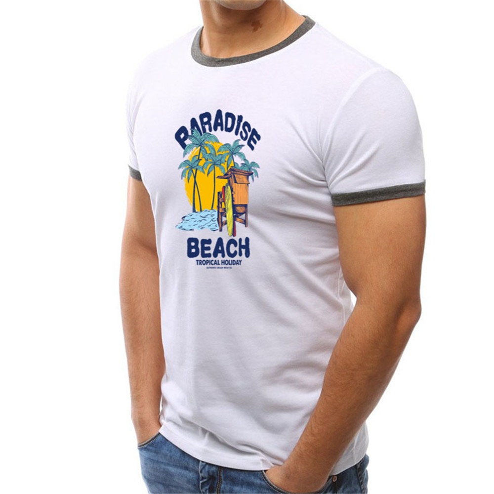 Men T-Shirt Short Sleeve Summer Fashion Printed T-Shirt - White S Men T-Shirt Short Sleeve Summer Fashion Printed T-Shirt - White S