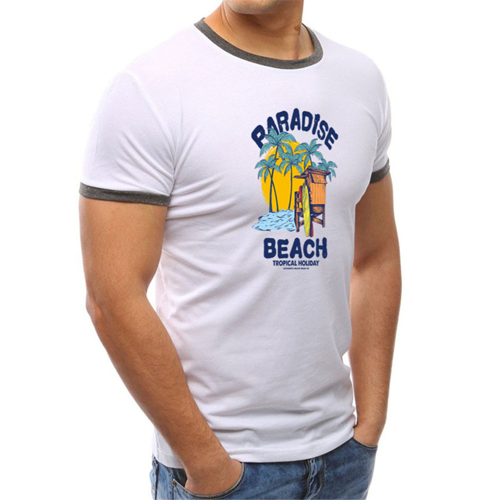Men T-Shirt Short Sleeve Summer Fashion Printed T-Shirt - White S Men T-Shirt Short Sleeve Summer Fashion Printed T-Shirt - White S