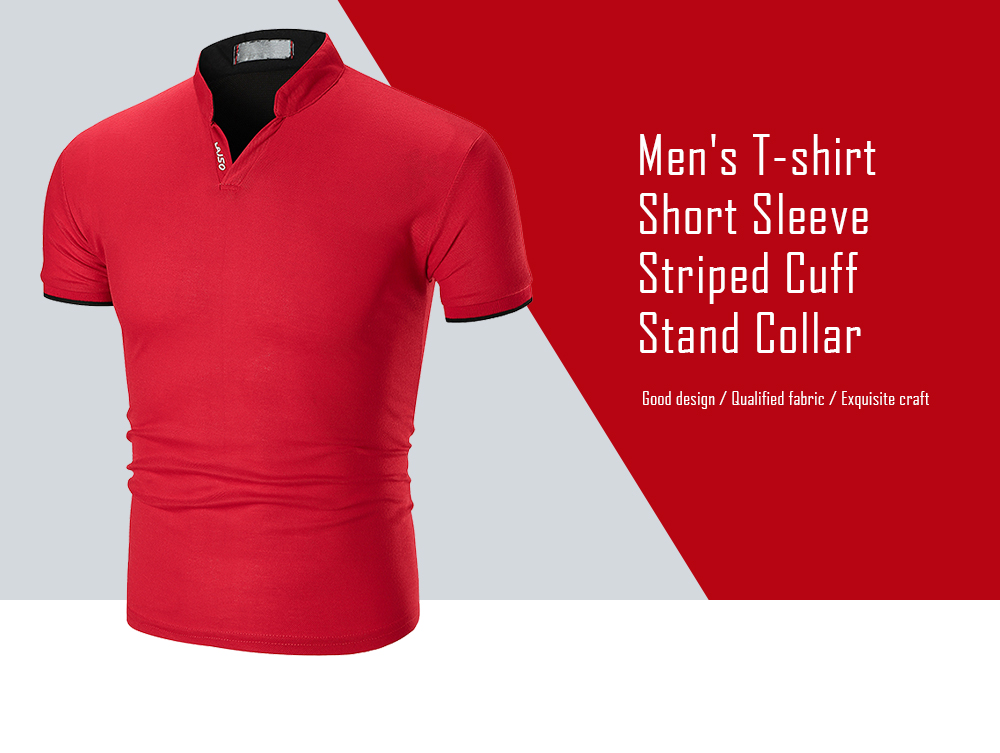 Men's T-shirt Short Sleeve Solid Color Striped Cuff Stand Collar - Black M Men's T-shirt Short Sleeve Solid Color Striped Cuff Stand Collar - Black M