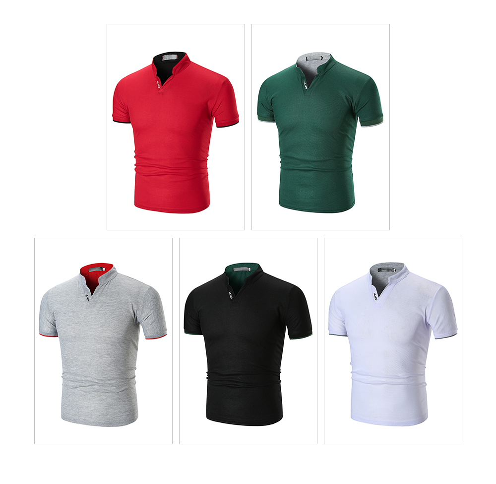 Men's T-shirt Short Sleeve Solid Color Striped Cuff Stand Collar - Black M Men's T-shirt Short Sleeve Solid Color Striped Cuff Stand Collar - Black M