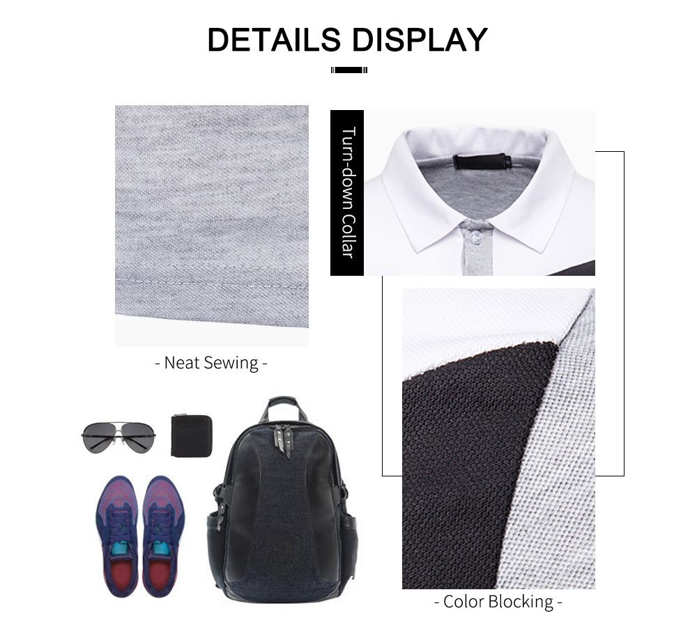 Men Shirt Business Color Blocking Short Sleeve Male T-shirt - Black M Men Shirt Business Color Blocking Short Sleeve Male T-shirt - Black M