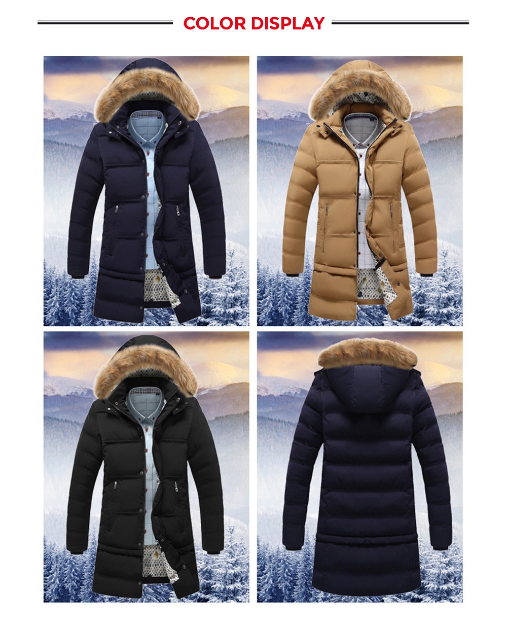 Winter Men's Long Thick Cotton Coat color Winter Men's Long Thick Cotton Coat color