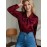 [Burgundy Satin Blouse] Long Sleeve Women's Elegant Burgundy Satin Blouse | Non-Sheer Polyester, 173gsm, Bow Tie Detail, Perfect for Spring/Autumn Office or Formal Wear