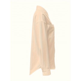 [Casual Button-Up Shirt] Relaxed Fit Women's Casual Long Sleeve Button-Up Shirt | Solid Color, 3/4 Sleeve Design with Chest Pocket, Versatile All-Season Top for Casual Attire