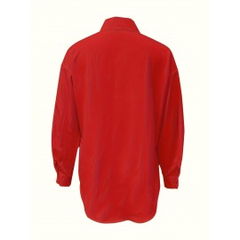 [Casual Button-Up Shirt] Relaxed Fit Women's Casual Long Sleeve Button-Up Shirt | Solid Color, 3/4 Sleeve Design with Chest Pocket, Versatile All-Season Top for Casual Attire