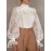 Women'S Elegant Lace-Trimmed Blouse with Puff Sleeves & High Neck - Chic White & Beige Contrast Design, Perfect for Spring/Summer/Fall, Versatile Fashion Top, Spring Summer Fashion, Sophisticated Style, Intricate Lace Detailing