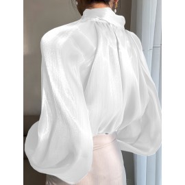 [Laceup Detailing Retro Fashion] Vintage Elegant Women's Blouse - Long Sleeve High Neck Shirt with Tie-Front Detail, All-Season Formal & Everyday Blouse for Office, Parties, Casual Outfits - Women's Clothing, Party Attire, Laceup Detailing, Office Attire, Retro Fashion