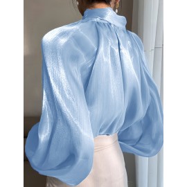 [Laceup Detailing Retro Fashion] Vintage Elegant Women's Blouse - Long Sleeve High Neck Shirt with Tie-Front Detail, All-Season Formal & Everyday Blouse for Office, Parties, Casual Outfits - Women's Clothing, Party Attire, Laceup Detailing, Office Attire, Retro Fashion