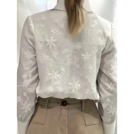 Spring and Autumn Fashion New Solid Color Embroidered High Neck Long Sleeve Shirt for Women