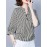 [Breathable Black & White] Elegant Women's Loose V-Neck Shirt With 3/4 Sleeves And An Asymmetrical Hem, Breathable Black And White Stripes For Spring, Summer, And Autumn