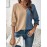 Elegant Color Block V-Neck Blouse for Women - Breathable Polyester, Machine Washable - Perfect for Spring/Summer/Fall