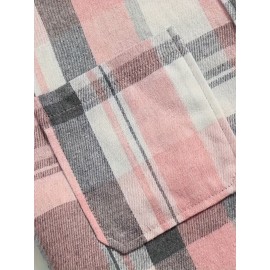 Women's Casual Long Sleeve Gingham Shirt - 100% Polyester Lapel Collar Blouse with Pockets, Regular Fit Plaid Button-Up for Fall/Winter