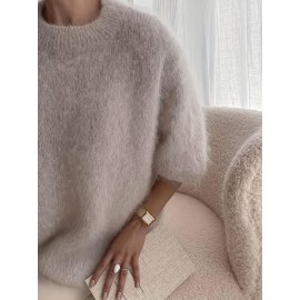 Women'S Soft Plush Sweater - Thick Winter Pullover Sweater, Cozy Sweater for Fall/Winter, Everyday & Formal Outfits - Women'S Sweater for Women - Elegant Sweater, Winter Sweater, Fall Fashion, Round Neckline, Stylish Knitwear, Fashion Lovers