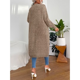 Fashionable Women's Fleece long coat, elegant Women's versatile cardigan, double pocket solid color long sleeved autumn and winter style