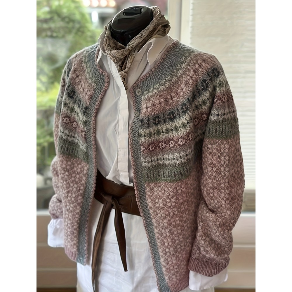 Winter Women's Sweater Elegant Coat Jacket Soft Multi-Color Jacquard Chunky Crochet Edge Beautiful Fashion Comfortable Casual Vintage Commuter Slim Fit Cardigan Gift ZLLZ
