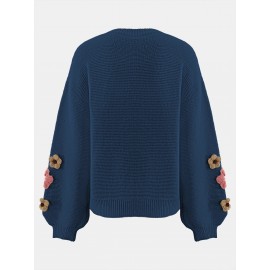 V-Neck Color Block Three-Dimensional Lantern Sleeve Versatile Pullover Top