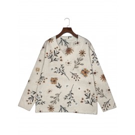 Women's 3D Floral Print V-Neck Sweater - Fashion All-Over Brown & Beige Floral Pattern, Soft All-Season Versatile Casual & Formal Wear, Cute Sweater, Formal Attire, Vneck Design, Detailed Knitwear, Everyday Outfit, Highquality Material, Trendy Women