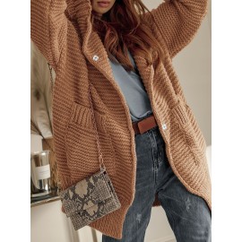 Women'S Elegant Button-Up Cardigan with Pockets - Solid Color Beige Open Front Sweater for Fall/Winter, Long Sleeve Cozy Warmth, Versatile Layering Piece, Cozy Fall Apparel, Classic Collar Design, Durable Fabric
