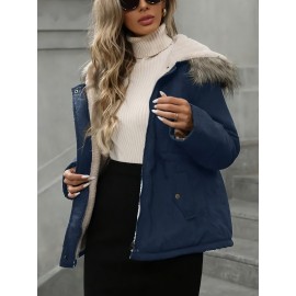 Women's Plus Size Oversized Hooded Jacket with Pockets - Warm Winter Coat, Machine Washable Casual Sports Outerwear, Solid Color Long Sleeve Zip-Free Design for Fall & Winter, Versatile for Everyday & Special Occasions