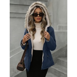 Women's Plus Size Oversized Hooded Jacket with Pockets - Warm Winter Coat, Machine Washable Casual Sports Outerwear, Solid Color Long Sleeve Zip-Free Design for Fall & Winter, Versatile for Everyday & Special Occasions