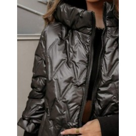 Women's Winter Warm Full-Zip Hooded Jacket - Loose Fit Long-Sleeve Zip-Up Coat with Pockets, Casual Outerwear for Cold Weather, Machine Washable Layering Piece for Jeans & Dresses (Solid Color)