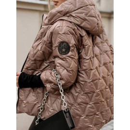 Women's Winter Warm Full-Zip Hooded Jacket - Loose Fit Long-Sleeve Zip-Up Coat with Pockets, Casual Outerwear for Cold Weather, Machine Washable Layering Piece for Jeans & Dresses (Solid Color)