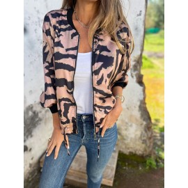 Plus-Size Women'S Zebra Print Casual Blazer Jacket - Full-Zip Front Closure, Black & White Striped Pattern, All-Season Versatile Outerwear, Relaxed Fit with Full-Length Zipper & Collar, Stylish & Comfortable for Everyday Semi-Formal Outfits, Plus Size Women Winter Coat, Women Winter Coat Plus Size, Coat For Women Winter Plus Size, Women Winter Coat, Blazer For Women Plus Size, Coat For Women Plus Size, Plus Size Women Clothes, Women Plus Size Clothes, Plus Size Women Coat