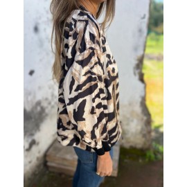 Plus-Size Women'S Zebra Print Casual Blazer Jacket - Full-Zip Front Closure, Black & White Striped Pattern, All-Season Versatile Outerwear, Relaxed Fit with Full-Length Zipper & Collar, Stylish & Comfortable for Everyday Semi-Formal Outfits, Plus Size Women Winter Coat, Women Winter Coat Plus Size, Coat For Women Winter Plus Size, Women Winter Coat, Blazer For Women Plus Size, Coat For Women Plus Size, Plus Size Women Clothes, Women Plus Size Clothes, Plus Size Women Coat