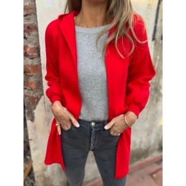 Women's Fleece Hooded Jacket - Elegant Casual Winter Coat with Full-Length Pockets, Machine Washable Outerwear in Black, Brown, Grey, Navy, or Beige - Cozy Fall & Winter Outerwear for Everyday or Formal Events