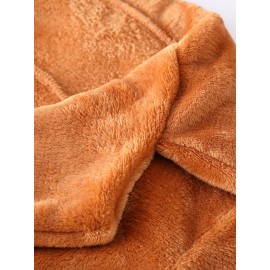 Women'S Plus-Size Elegant Plush Lapel Winter Jacket - Soft Brown/ - Open Front Coat with Classic Collar & Long Sleeves - All-Season Casual to Formal