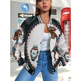 Women's Southwest Kokopelli Native American Tribal Jacket - Turquoise & Kokopelli Flute Print Hoodie Coat, Warm -like Blended Fabric, Plus Size Winter Casual Wear, Southwestern Style Gift for Native American Heritage