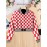 Women's & Unisex Retro Red White Checkered Baseball Jacket - Oversized Long Sleeve Gingham Top, Casual Streetwear Party Festival Outfit, Autumn Winter Warmth, Large Size Comfort Fit, Easy Care Hand Wash/Dry Clean (No Belt/Hardware), Seasonal Fashion, Vintage Aesthetic, Comfortable Fabric, Checkered Top, Fashion Enthusiasts