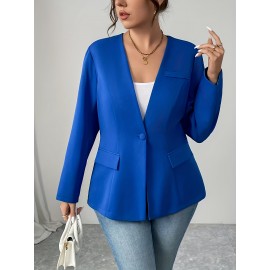 Plus Size - Plus Size, - Plus Size, Women'S Elegant Blue Blazer - Structured Lapel Collar, Non-See-Through Professional Jacket for Everyday & Special Events, Spring/Fall/Summer Outerwear