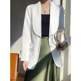 Plus Size - Women'S Luxury -Like Satin Loose-Fitting Suit Jacket - Thin Design Professional High-End Tailored Blazer, Solid Color Elegant Office & Formal Wear, Spring/Autumn Versatile Outerwear for Business, Weddings, Semi-Formal Events - Women'S Fa