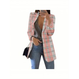 Plus Size - Plus Size, Women'S Plus Size Blazer Jacket - Vintage Red/Black/Plaid, Not See-Through Fabric, Front Opening Long Sleeve Cardigan Coat for Office, Party, Everyday - Sizes L-3XL (Curvy Women Fit) - Spring/Fall Outerwear, Party Outfit, Fall Wardrobe, Slim Fit, Durable Material, Quality Stitching, Stylish Coatigan, Women Blazer, Red Blazer For Women Plus Size, Women Plus Leopard Blazer With Pix Fur, Plus Size Blazer For Curvy Women, Business Casual Women Plus Size