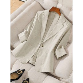 Plus Size - Plus Size, Women'S Plus Size British Style Blazer - Elegant & Contrast Lapel Lapel Jacket, Structured Loose Fit Tailored Suit Coat for Professional & Formal Occasions, Spring/Fall Casual to Formal Outfits, Classic Solid Color Non-Stretch