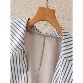 Plus Size - Plus Size, Women'S Plus Size British Style Blazer - Elegant & Contrast Lapel Lapel Jacket, Structured Loose Fit Tailored Suit Coat for Professional & Formal Occasions, Spring/Fall Casual to Formal Outfits, Classic Solid Color Non-Stretch