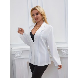 Plus Size, 's Plus Size Elegant White Blazer Jacket - Collar Structured Tailored Suit Coat, Machine Washable Large Business Coat for Professional Workwear, Weddings & Formal Events (No Stretch, Spring/Fall)