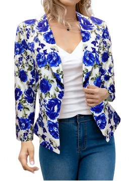 Plus Size, Plus Size Women's Long Sleeve Suit Jacket- Blue Rose Print, Stylish Fall/Winter Fashion for Parties, Art Exhibits, Holidays, and Smart Casual Wear, Plus Size Suit Jacket for Women, Suits for Women Plus Size, Plus Size Jackets for Women Plus Size, Plus Size Jackets for Women  Plus Size Suits for Women Plus Size, Art Event Attire, Holiday Fashion, Elegant Suit, Floral Print Jacket, Durable Fabric, Comfortable Fit, Printed Jacket, Women's Blazer, Office Professionals,