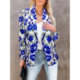 Plus Size, Plus Size Women's Long Sleeve Suit Jacket- Blue Rose Print, Stylish Fall/Winter Fashion for Parties, Art Exhibits, Holidays, and Smart Casual Wear, Plus Size Suit Jacket for Women, Suits for Women Plus Size, Plus Size Jackets for Women Plus Size, Plus Size Jackets for Women  Plus Size Suits for Women Plus Size, Art Event Attire, Holiday Fashion, Elegant Suit, Floral Print Jacket, Durable Fabric, Comfortable Fit, Printed Jacket, Women's Blazer, Office Professionals,