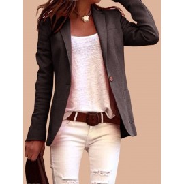 Plus Size - HERTALK Women'S Slim-Fit Long-Sleeve Blazer Suit - Vibrant Red Structured H-Line Jacket, Single-Breasted Button Front Closure, All-Season Tailored Office & Formal Attire, Non-Stretch Fabric for Professional & Casual Outfits (Solid Color