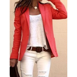 Plus Size - HERTALK Women'S Slim-Fit Long-Sleeve Blazer Suit - Vibrant Red Structured H-Line Jacket, Single-Breasted Button Front Closure, All-Season Tailored Office & Formal Attire, Non-Stretch Fabric for Professional & Casual Outfits (Solid Color