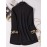 Plus Size, Black leopard print plus-size Women's suit jacket with spliced cuffs, elegant office attire for daily commuting