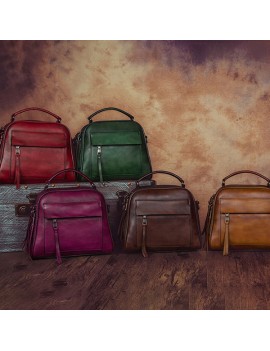 Brenice Vintage Solid Genuine Leather Handbag Crossbody Bag