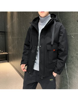 Men's Padded Winter Jacket Warm Korean Version Of Casual Loose Cotton Hooded Frock Coat Japanese