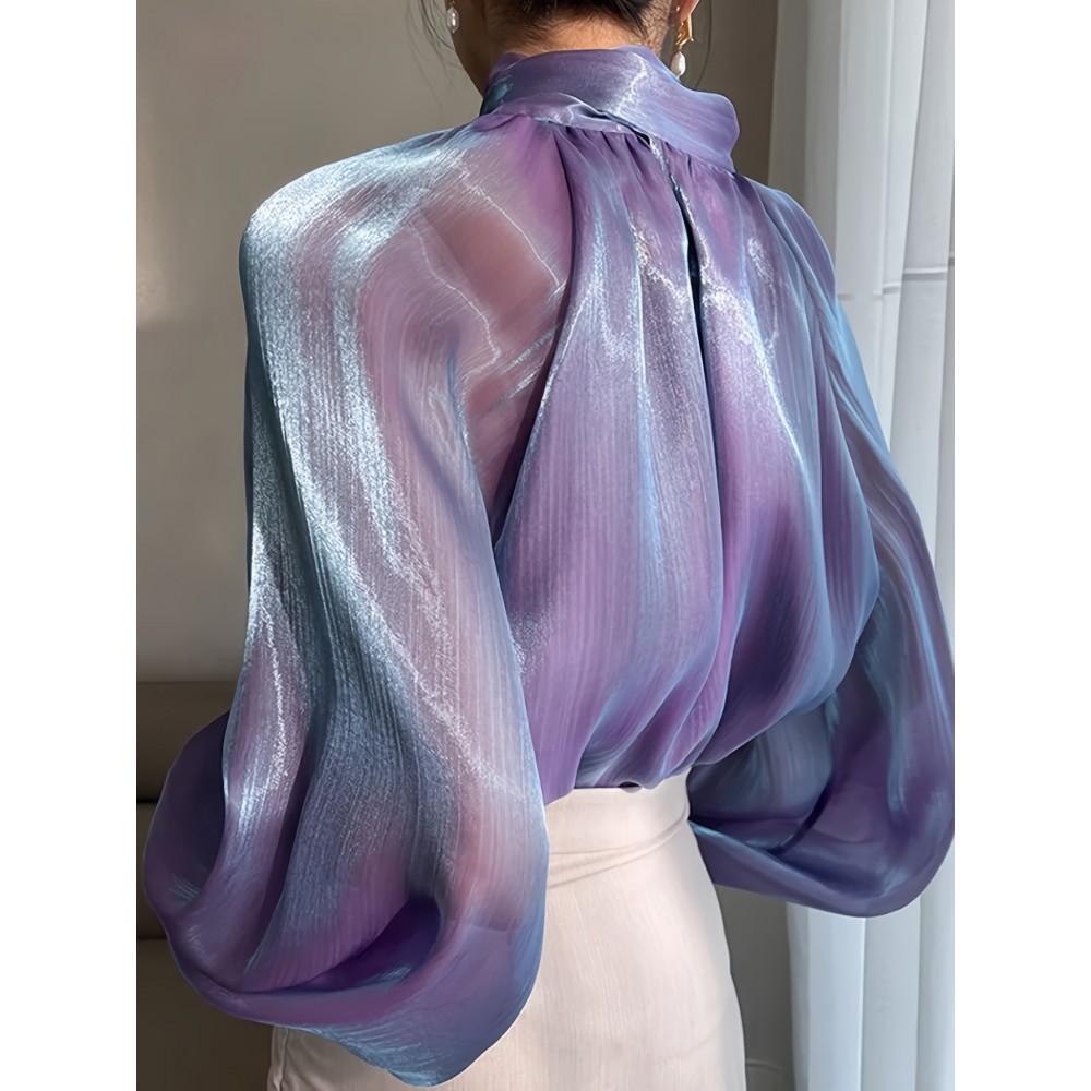 [Laceup Detailing Retro Fashion] Vintage Elegant Women's Blouse - Long Sleeve High Neck Shirt with Tie-Front Detail, All-Season Formal & Everyday Blouse for Office, Parties, Casual Outfits - Women's Clothing, Party Attire, Laceup Detailing, Office Attire, Retro Fashion