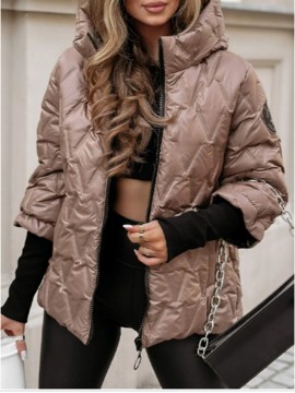 Women's Winter Warm Full-Zip Hooded Jacket - Loose Fit Long-Sleeve Zip-Up Coat with Pockets, Casual Outerwear for Cold Weather, Machine Washable Layering Piece for Jeans & Dresses (Solid Color)
