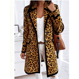 Plus-Size Women's Oversized Collar Button-Front Jacket - Winter-Ready Green & Golden Triangle Print Coat, Machine-Washable Casual to Formal Outerwear with Pockets, Wrinkle-Resistant Layering Piece (No Transparency)