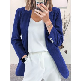 Plus Size, Plus Size Women's Corduroy Blazer Jacket - Elegant /Notch Collar Slim-Fit Cardigan, Solid Color Casual Professional Light Business Outerwear, Machine Washable Fall Winter Swe Coat for, Office & Commute - All Light Beige Tones Available